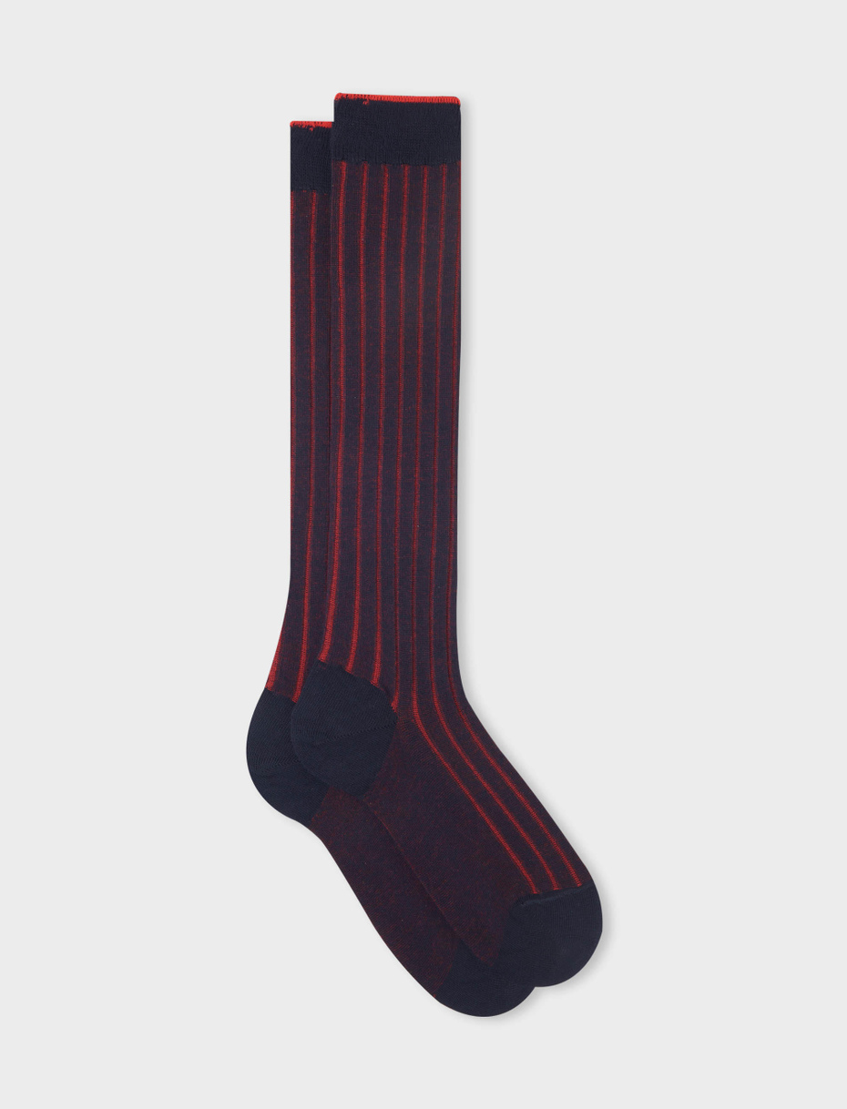 Women's long blue/red plated cotton socks with wide rib stitch - Gallo 1927 - Official Online Shop