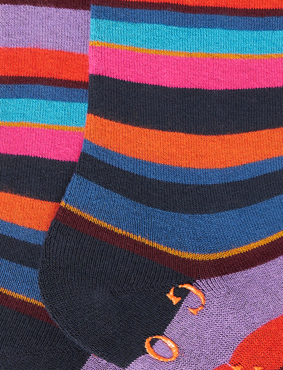 Women's short non-slip navy cotton socks with multicoloured stripes - Gallo 1927 - Official Online Shop