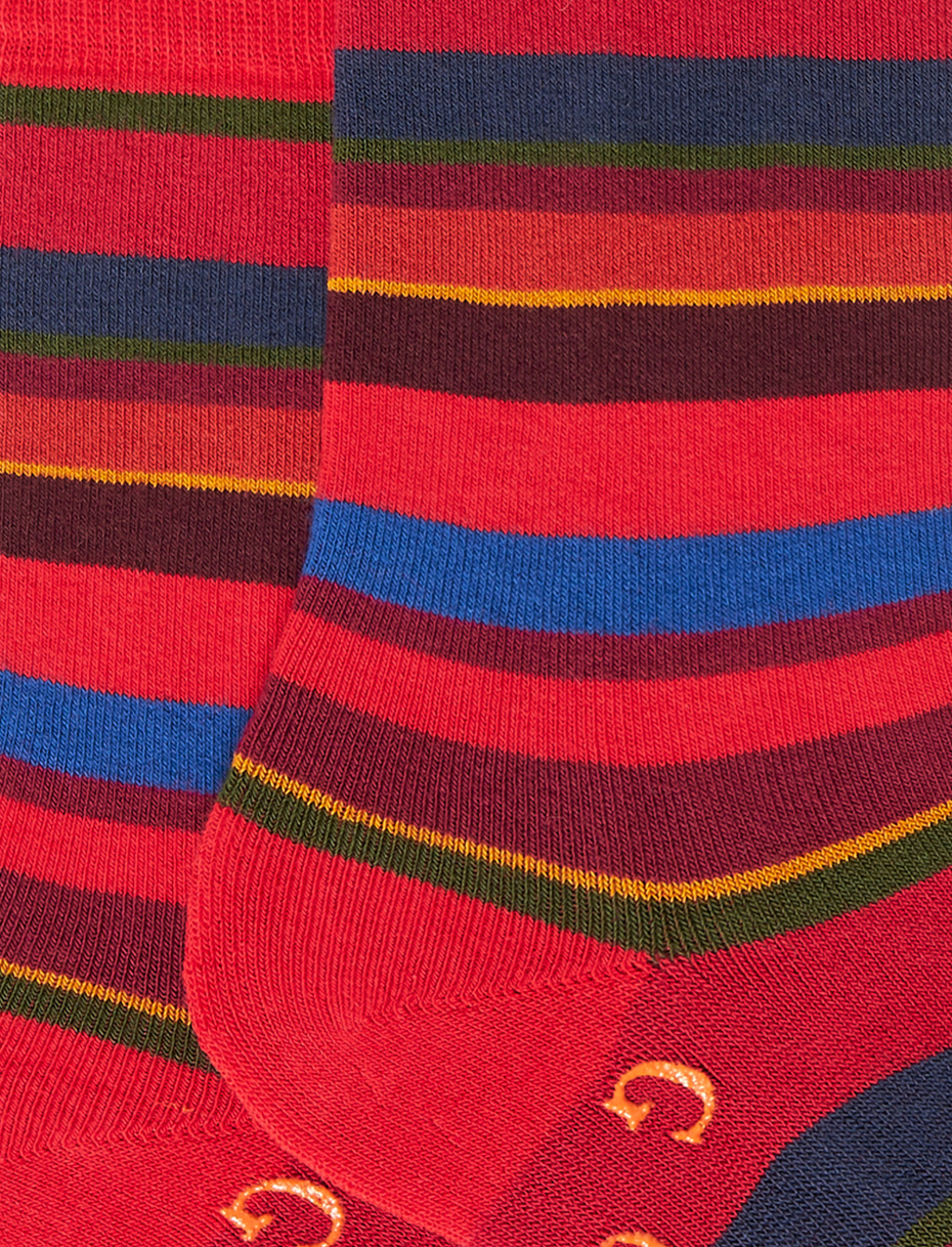 Women's short non-slip red cotton socks with multicoloured stripes - Gallo 1927 - Official Online Shop