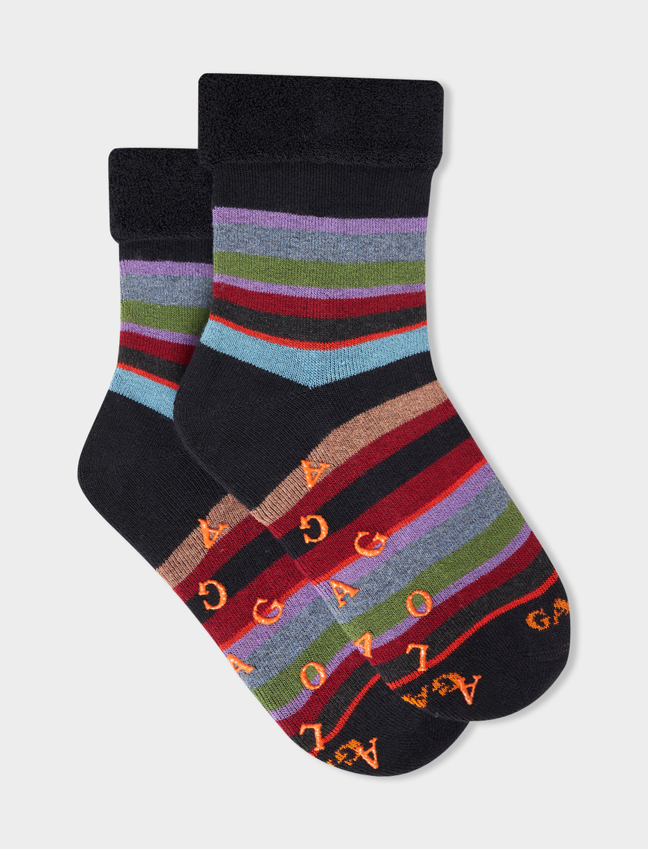 Kids' non-slip blue/iris cotton socks with multicoloured stripes - Gallo 1927 - Official Online Shop