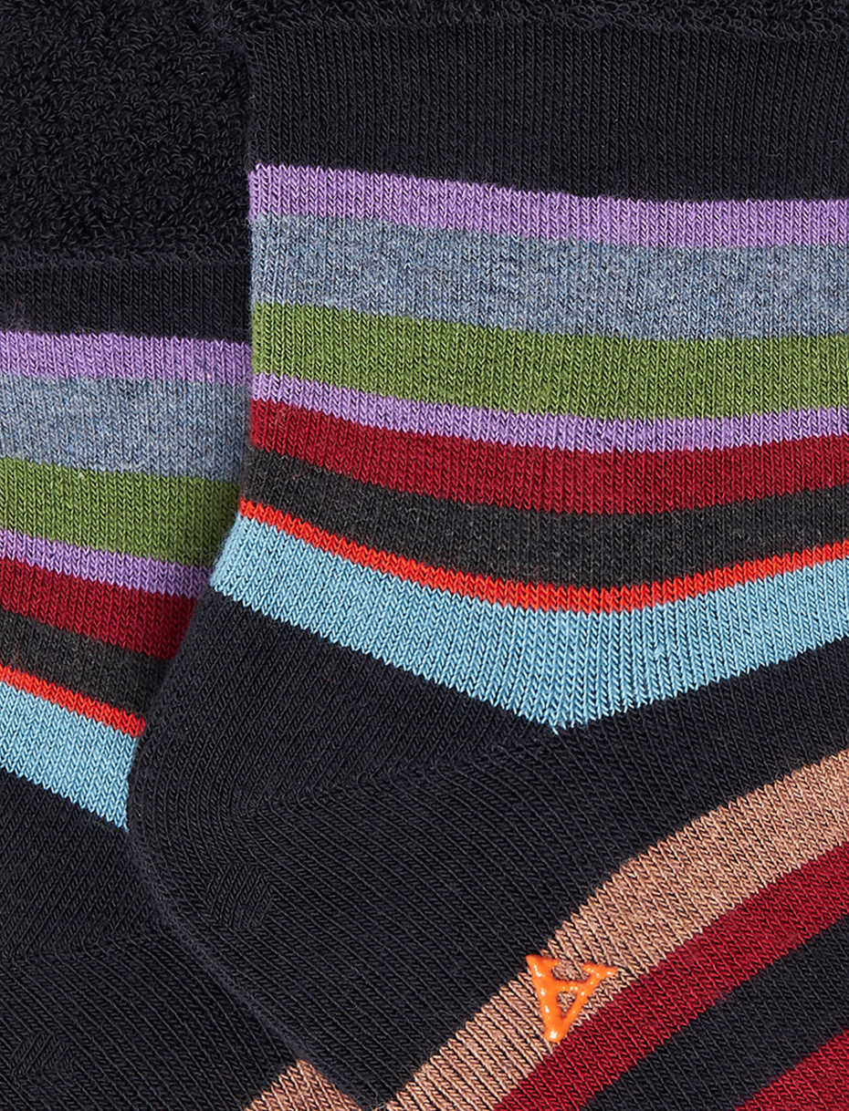 Kids' non-slip blue/iris cotton socks with multicoloured stripes - Gallo 1927 - Official Online Shop