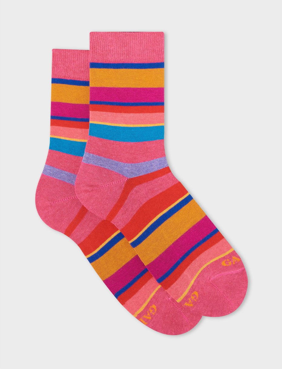 Kids' short erica cotton socks with multicoloured stripes - Gallo 1927 - Official Online Shop
