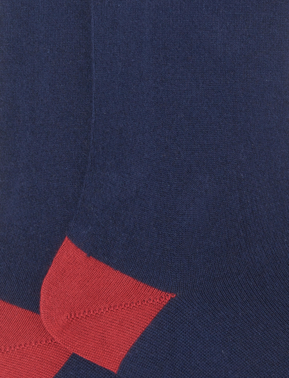 Men's long plain navy cotton and cashmere socks with contrasting details - Gallo 1927 - Official Online Shop