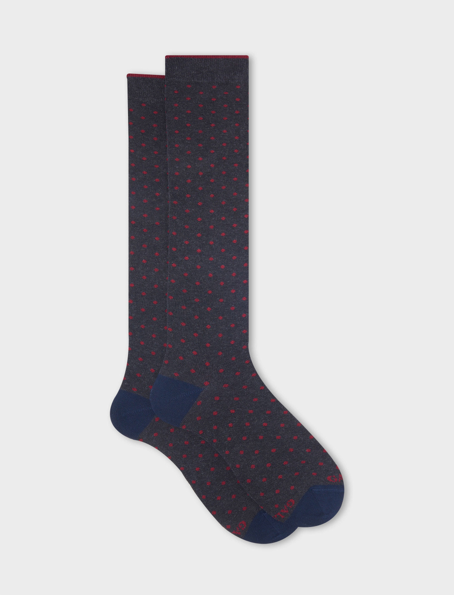 Men's long charcoal grey cotton socks with polka dots - Gallo 1927 - Official Online Shop