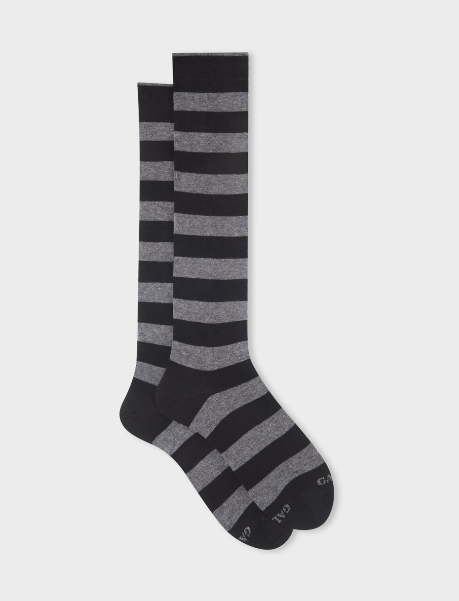 Men's long black cotton socks with two-tone stripes - Gallo 1927 - Official Online Shop