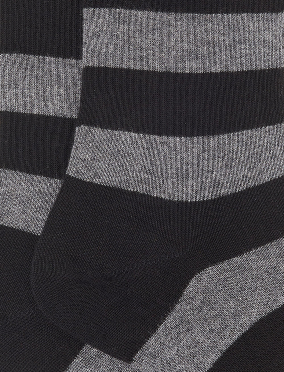 Men's short black cotton socks with two-tone stripes - Gallo 1927 - Official Online Shop