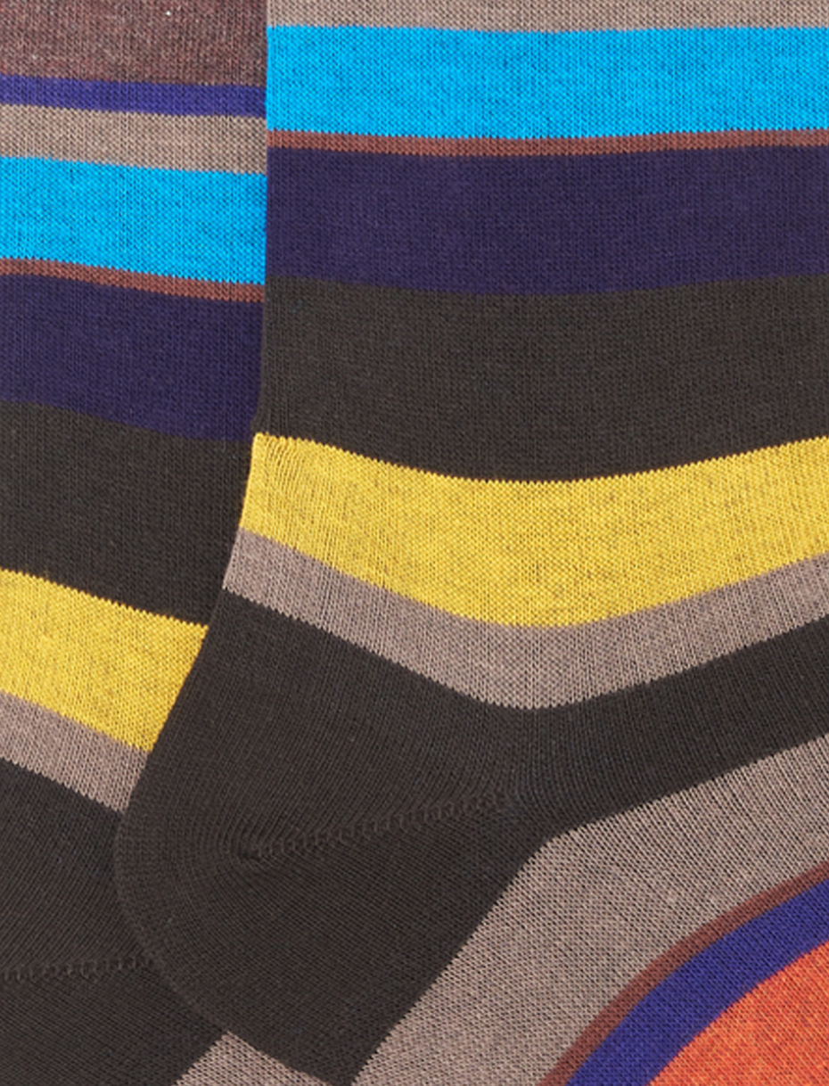 Men's long moka cotton socks with multicoloured stripes - Gallo 1927 - Official Online Shop