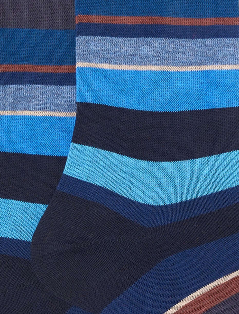 Men's short blue/sand cotton socks with multicoloured stripes - Gallo 1927 - Official Online Shop
