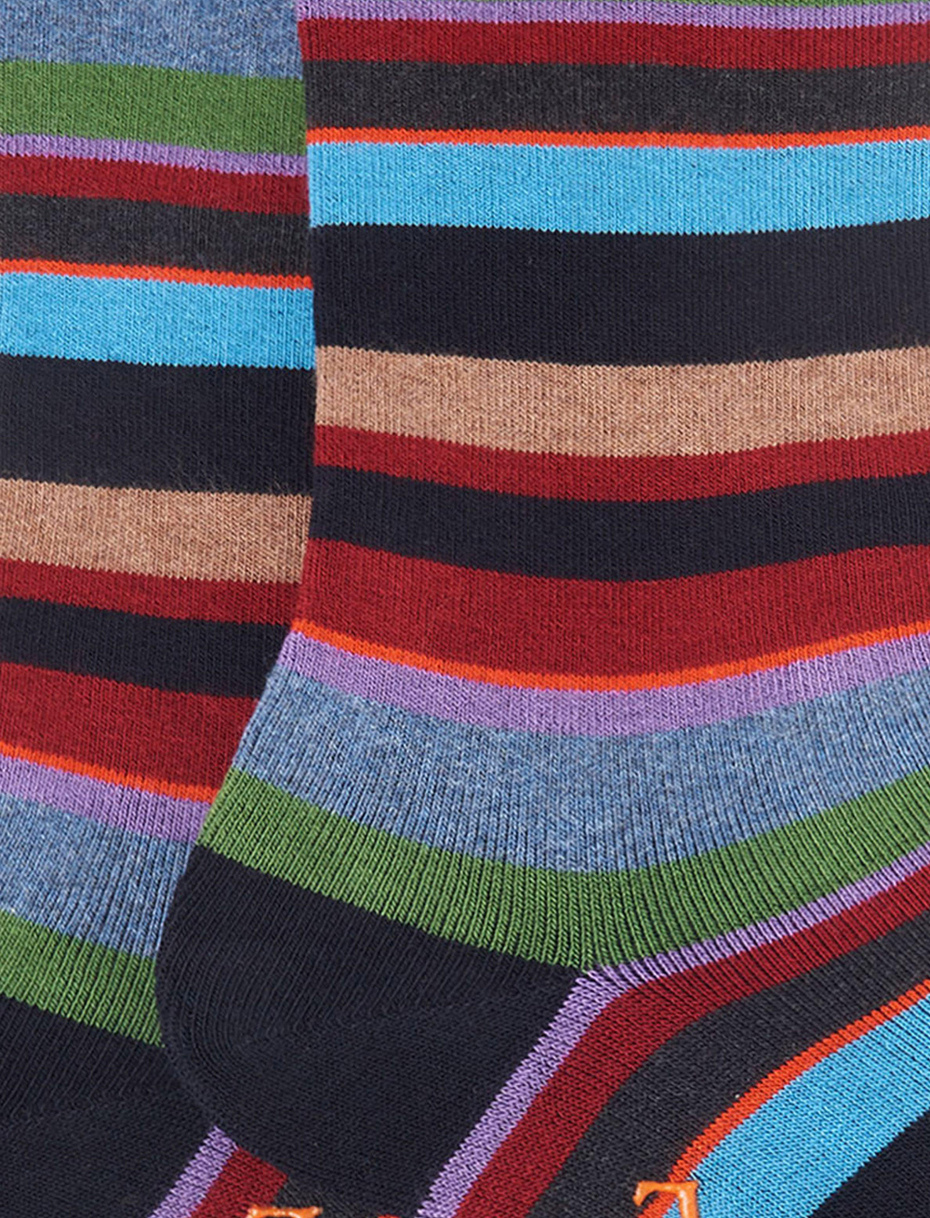 Men's short non-slip blue cotton socks with multicoloured stripes - Gallo 1927 - Official Online Shop