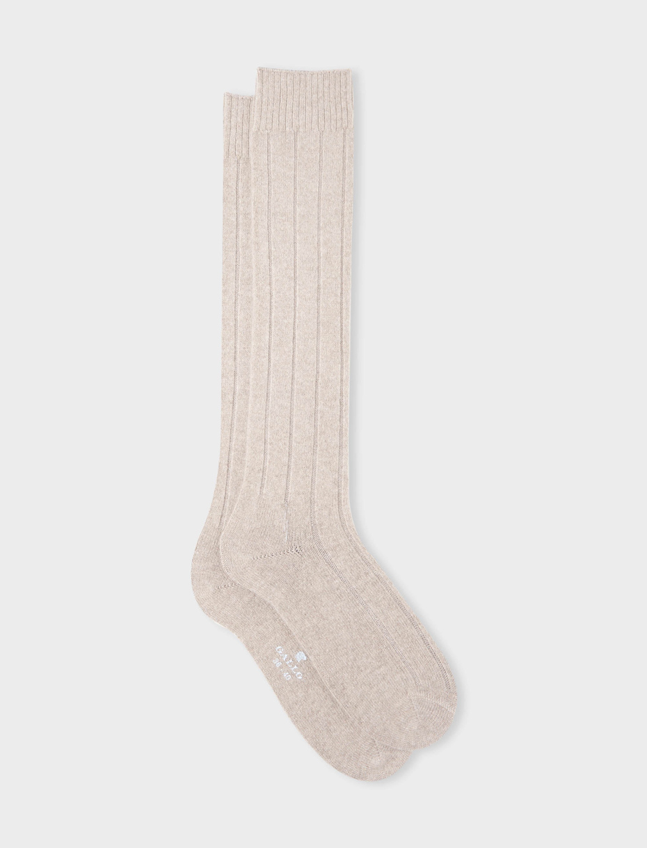 Women's long ribbed plain glacé cashmere socks - Gallo 1927 - Official Online Shop