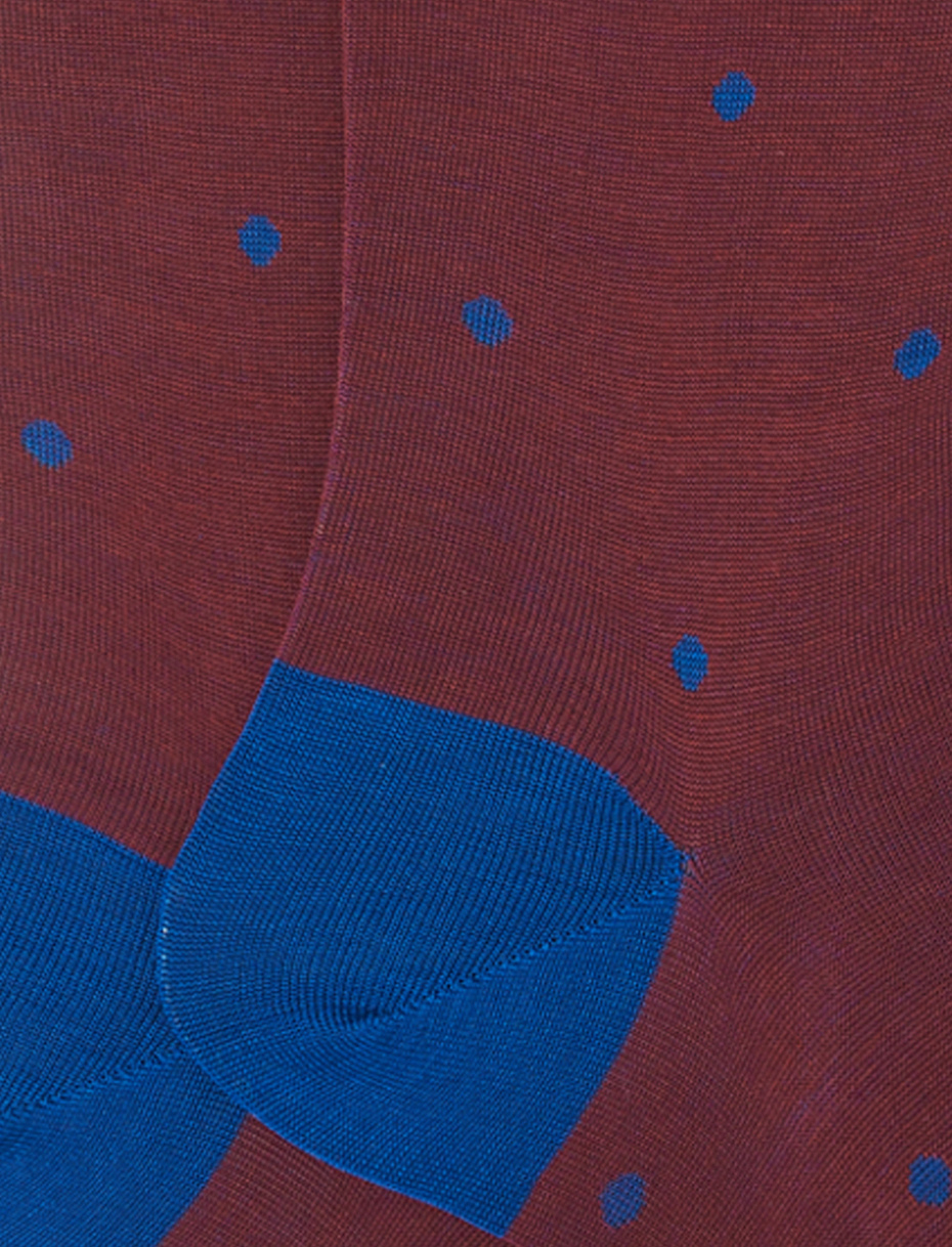 Men's long burnt brown cotton socks with polka dots on iridescent base - Gallo 1927 - Official Online Shop