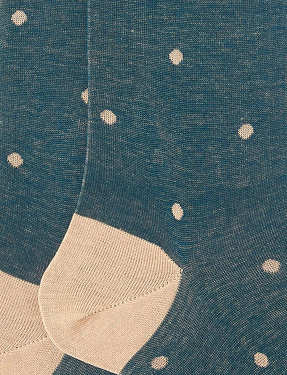 Men's long peacock blue cotton socks with polka dots on iridescent base - Gallo 1927 - Official Online Shop