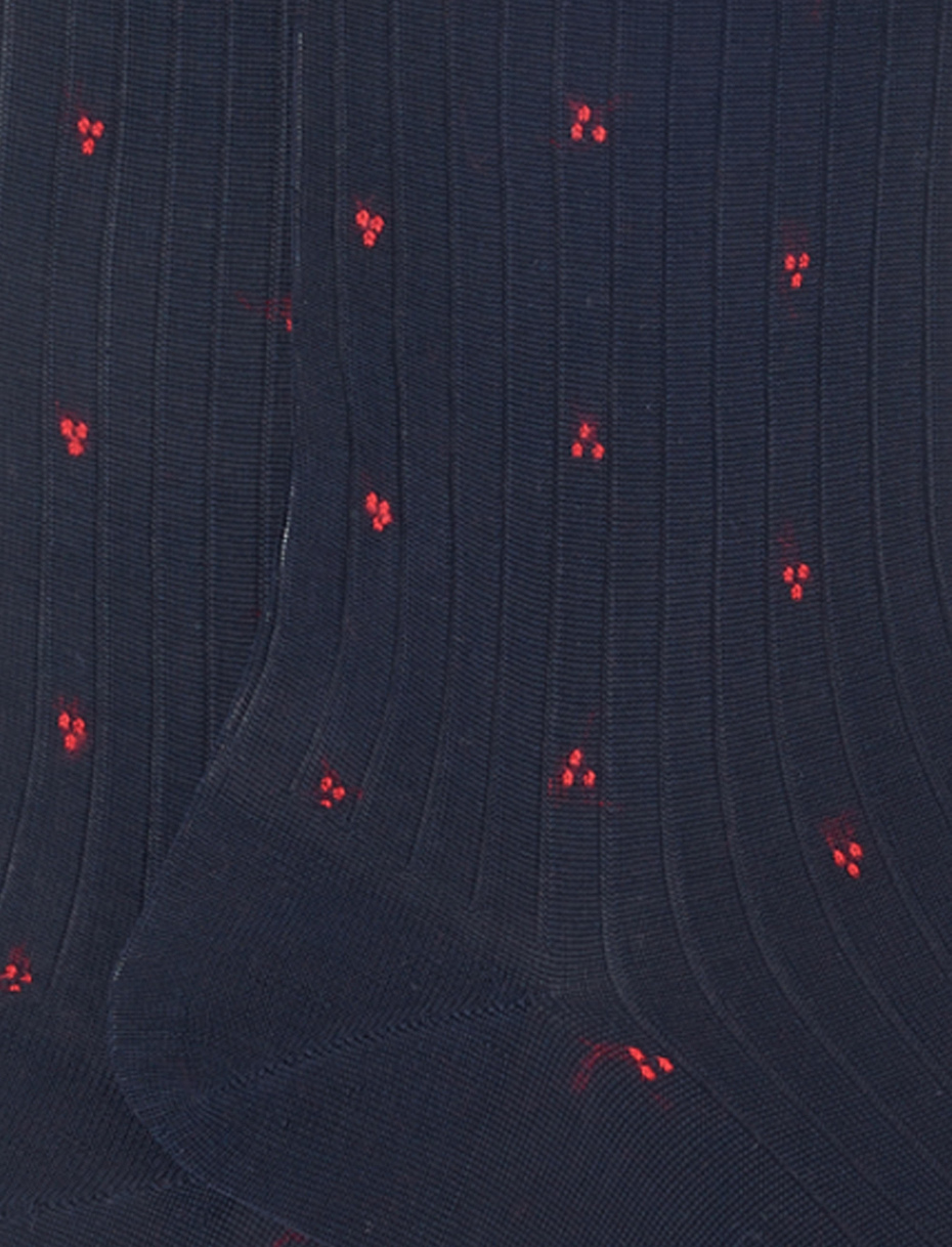 Men's long blue cotton socks with red embroidery - Gallo 1927 - Official Online Shop