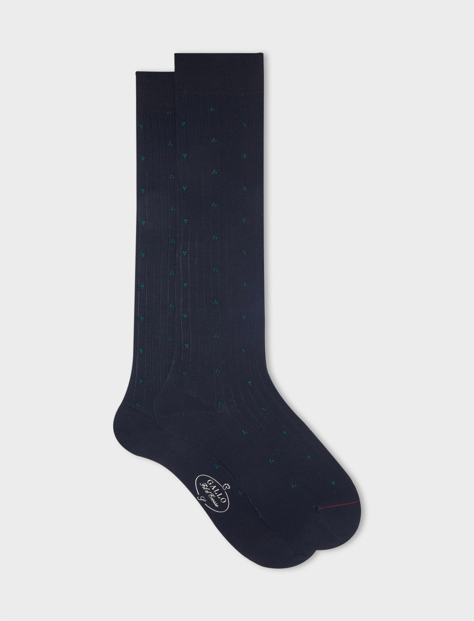 Men's long blue cotton socks with bottle-coloured embroidery - Gallo 1927 - Official Online Shop
