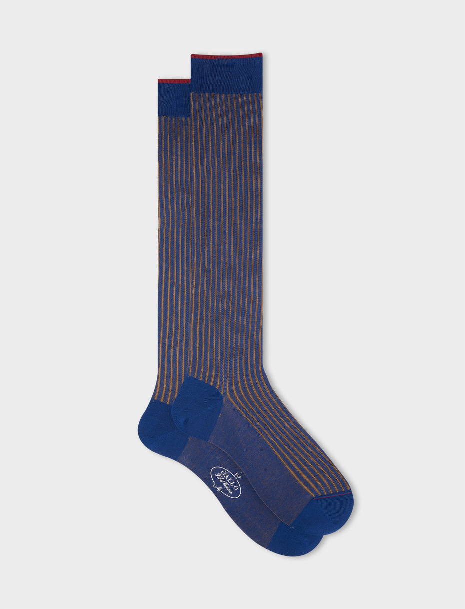 Men's long blue plated cotton socks - Gallo 1927 - Official Online Shop
