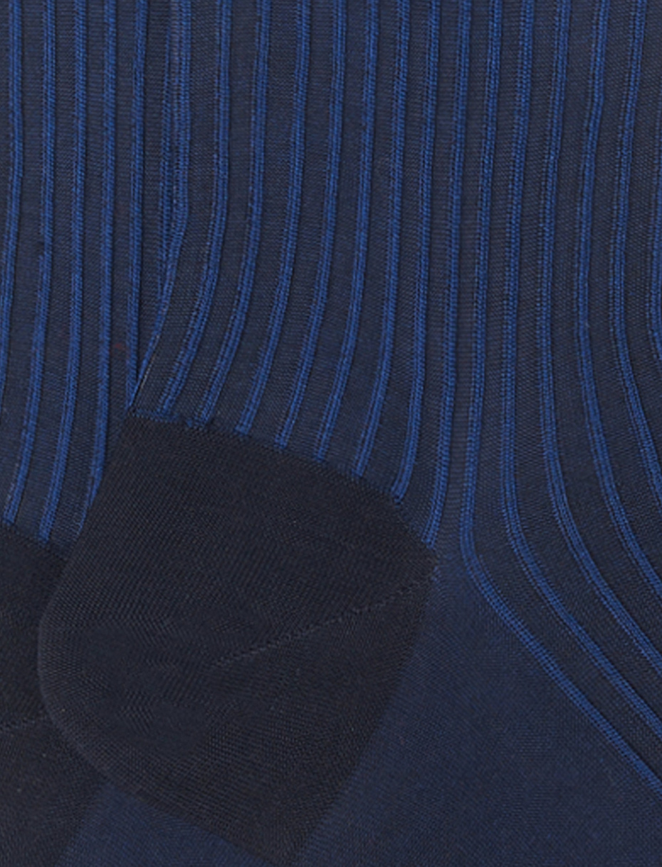 Men's long blue/royal twin-rib cotton socks - Gallo 1927 - Official Online Shop