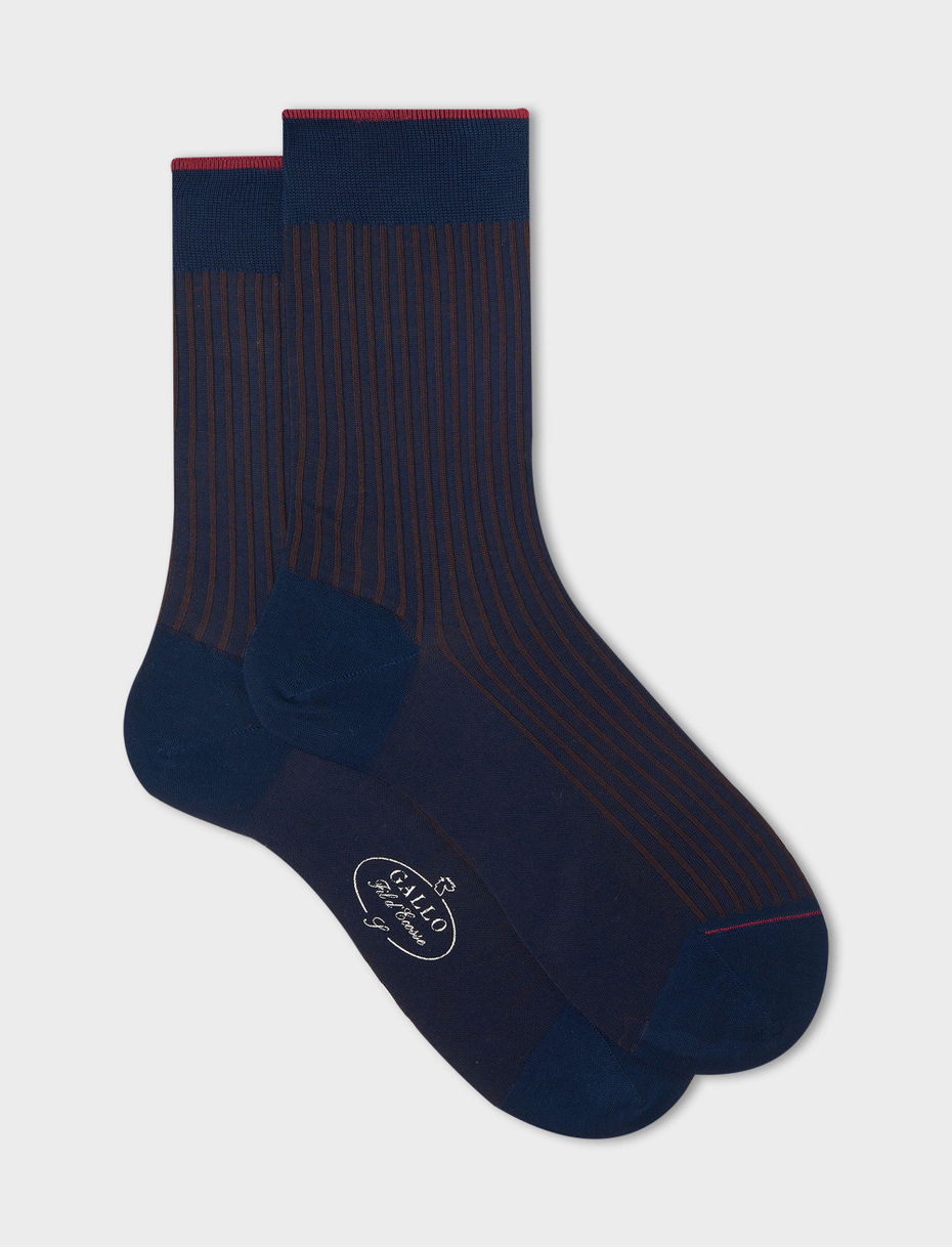 Men's short ocean blue/tobacco twin-rib cotton socks - Gallo 1927 - Official Online Shop