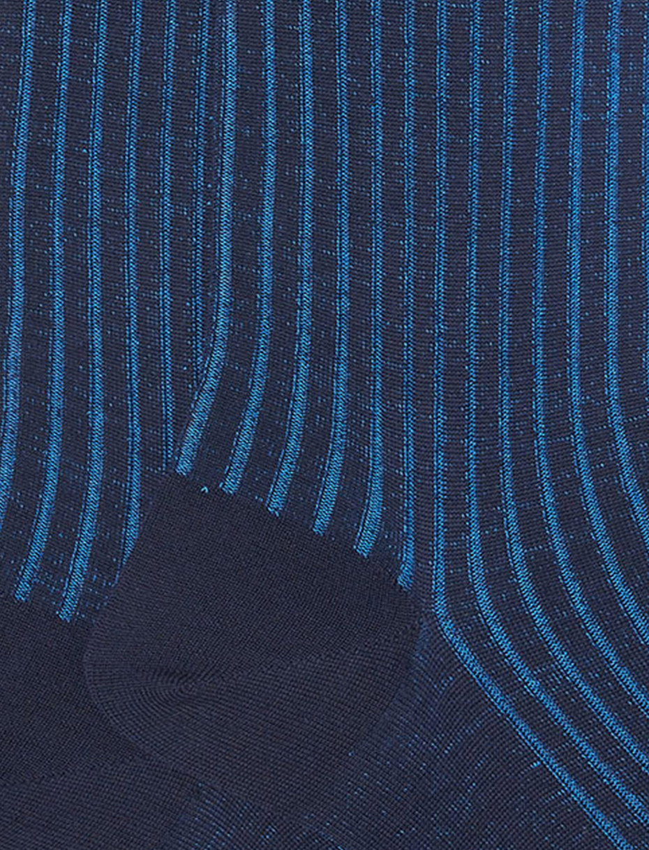 Men's long blue/Aegean blue plated cotton and wool socks - Gallo 1927 - Official Online Shop