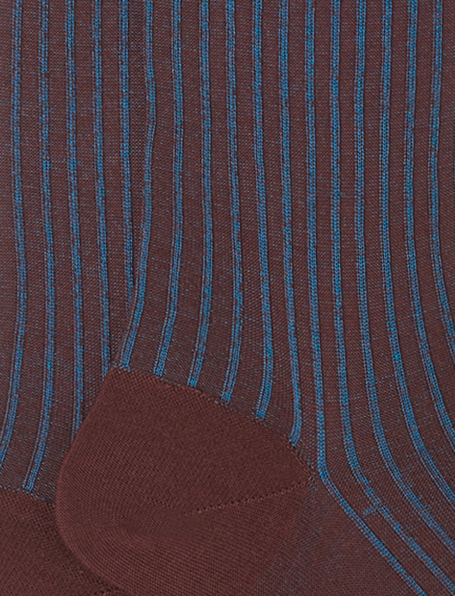 Men's long tobacco twin-rib cotton and wool socks - Gallo 1927 - Official Online Shop