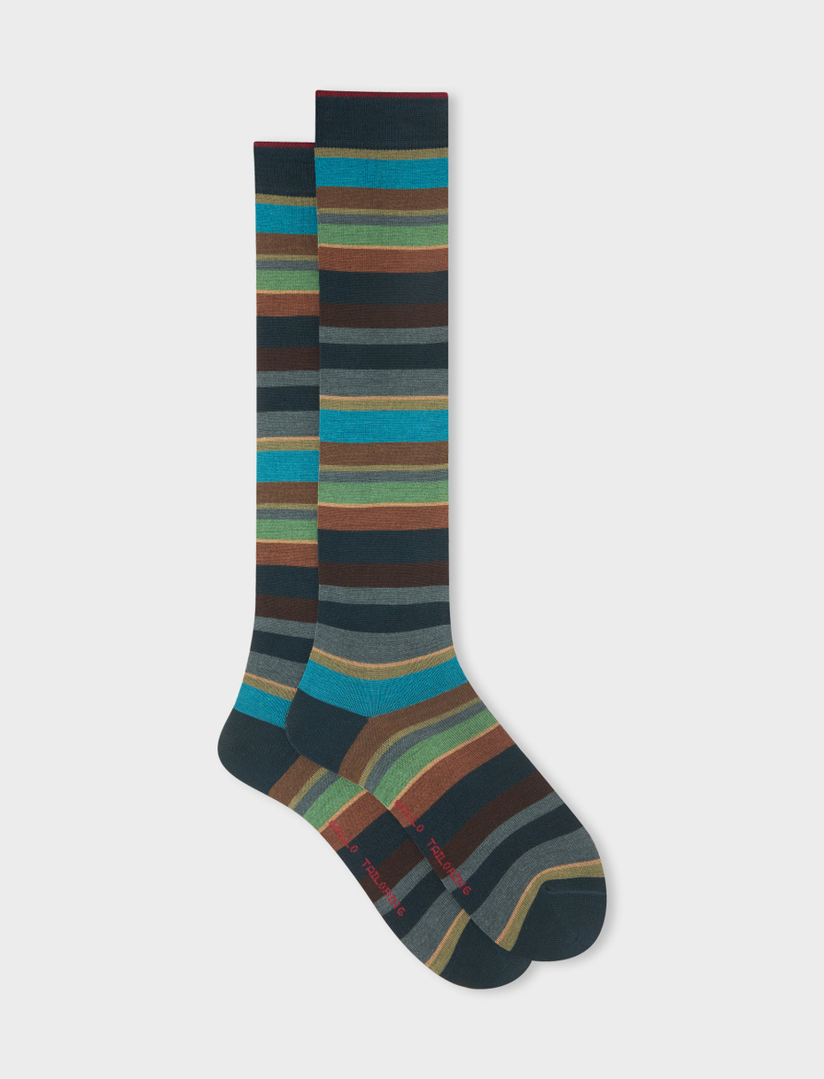 Men's long bottle-coloured wool socks with multicoloured stripes - Gallo 1927 - Official Online Shop
