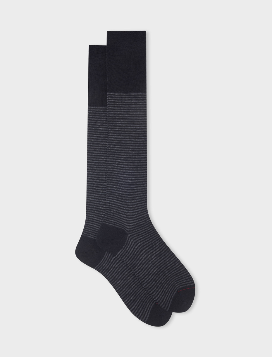 Men's long black wool and cotton socks with Windsor stripes - Gallo 1927 - Official Online Shop