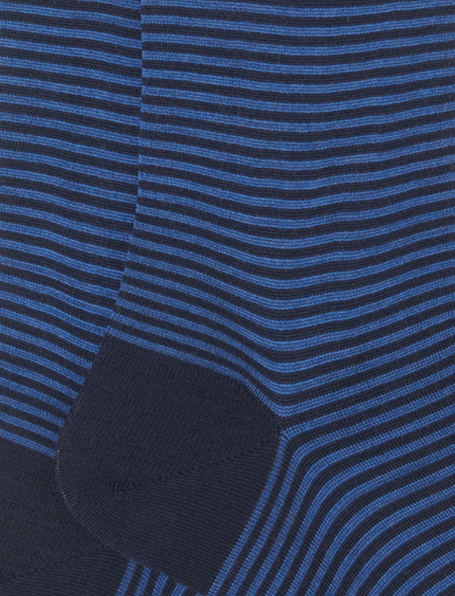 Men's long blue/ocean blue wool and cotton socks with Windsor stripes - Gallo 1927 - Official Online Shop