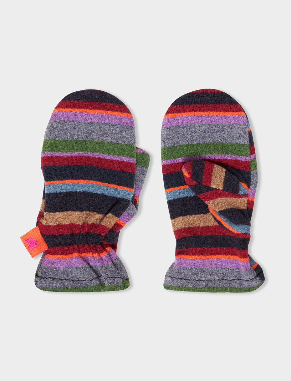 Kids' blue fleece mittens with multicoloured stripes - Gallo 1927 - Official Online Shop