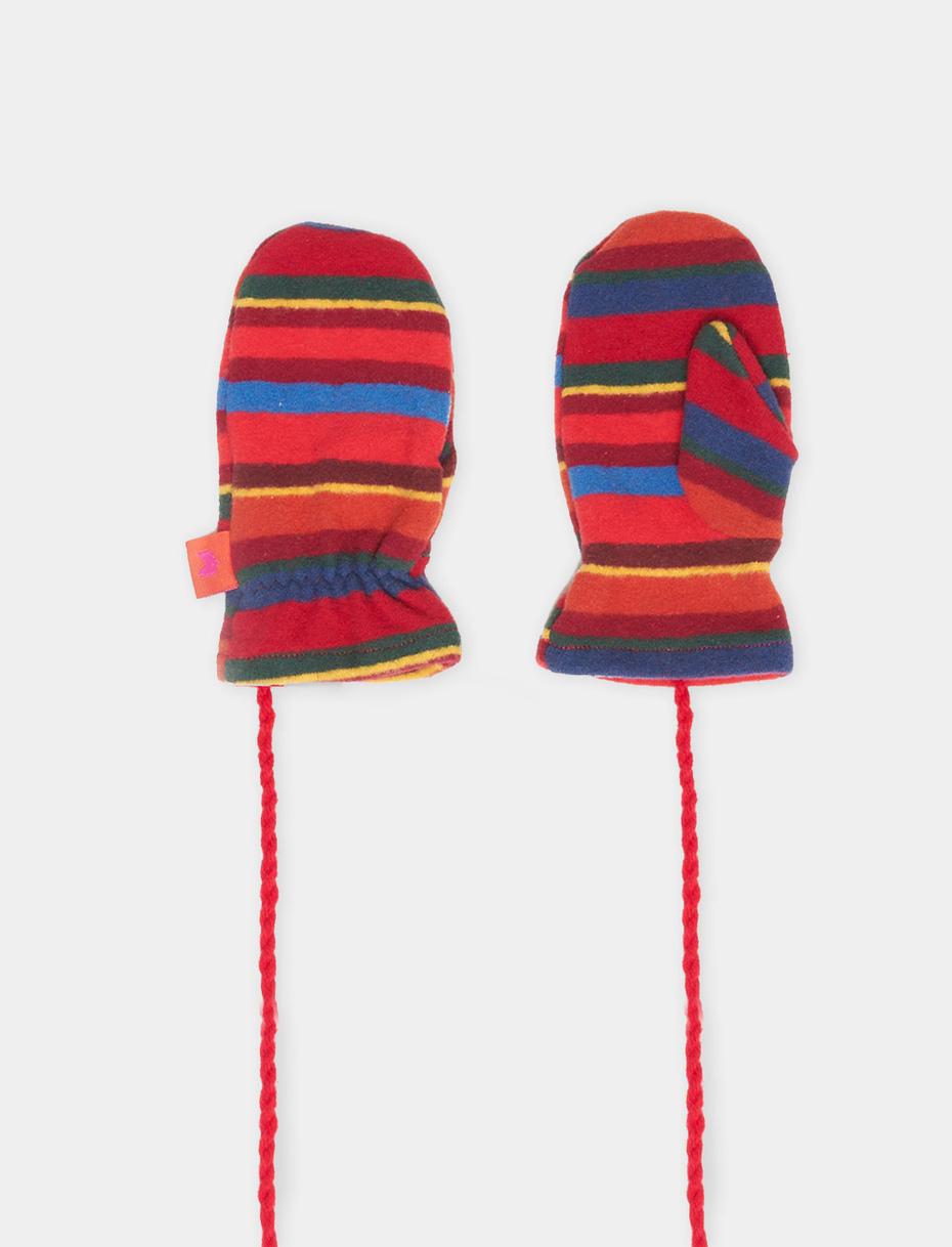 Kids' red fleece mittens with multicoloured stripes - Gallo 1927 - Official Online Shop