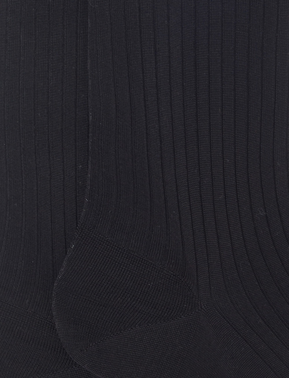 Men's long ribbed plain black cotton socks - Gallo 1927 - Official Online Shop