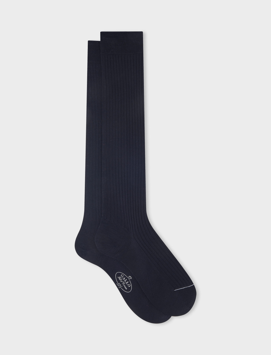 Men's long ribbed plain blue cotton socks - Gallo 1927 - Official Online Shop