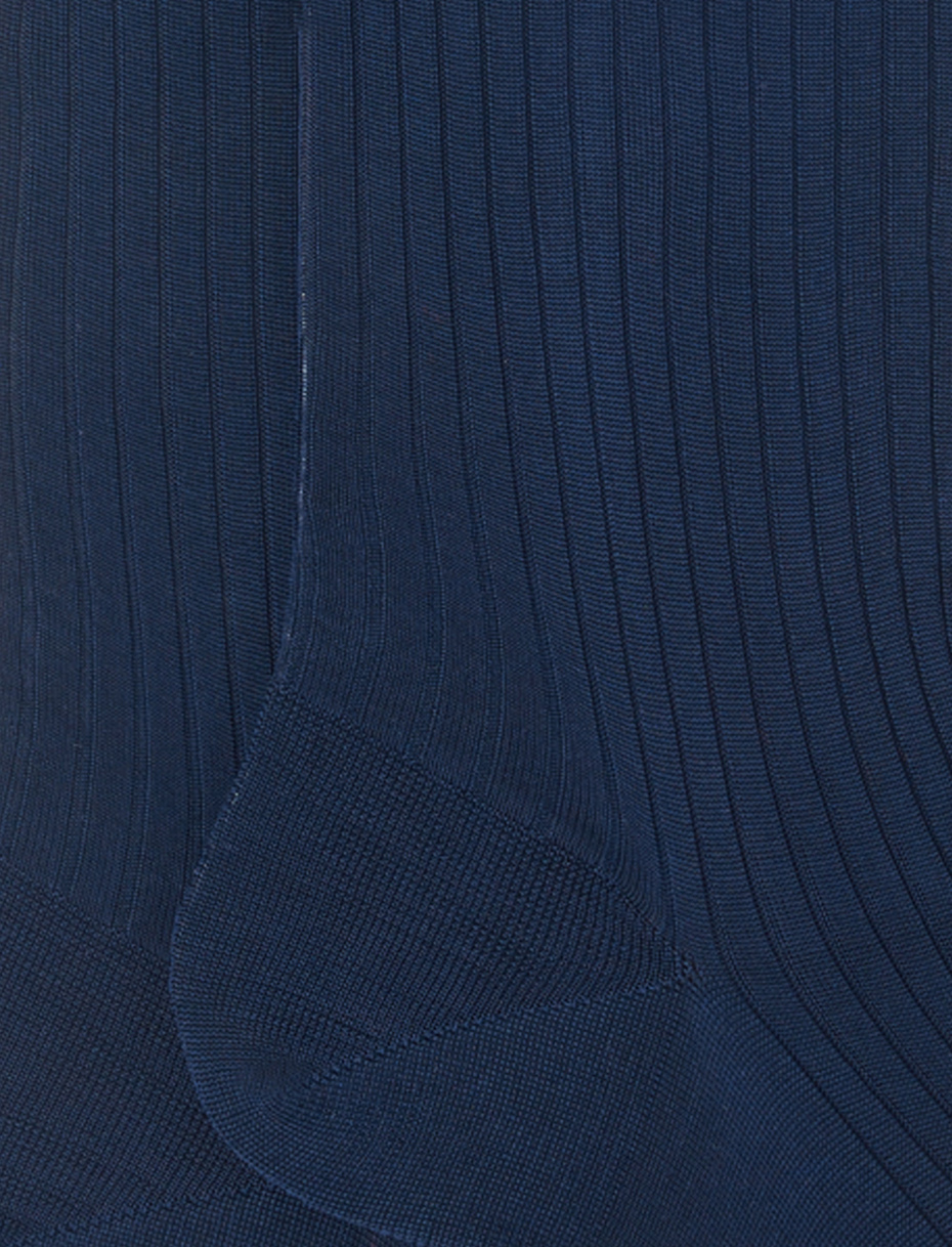 Men's long ribbed plain ocean blue cotton socks - Gallo 1927 - Official Online Shop