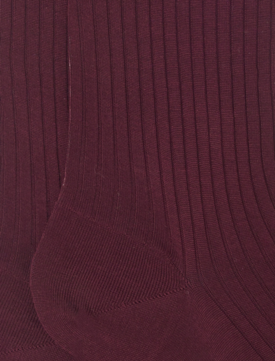 Men's long ribbed plain burgundy cotton socks - Gallo 1927 - Official Online Shop