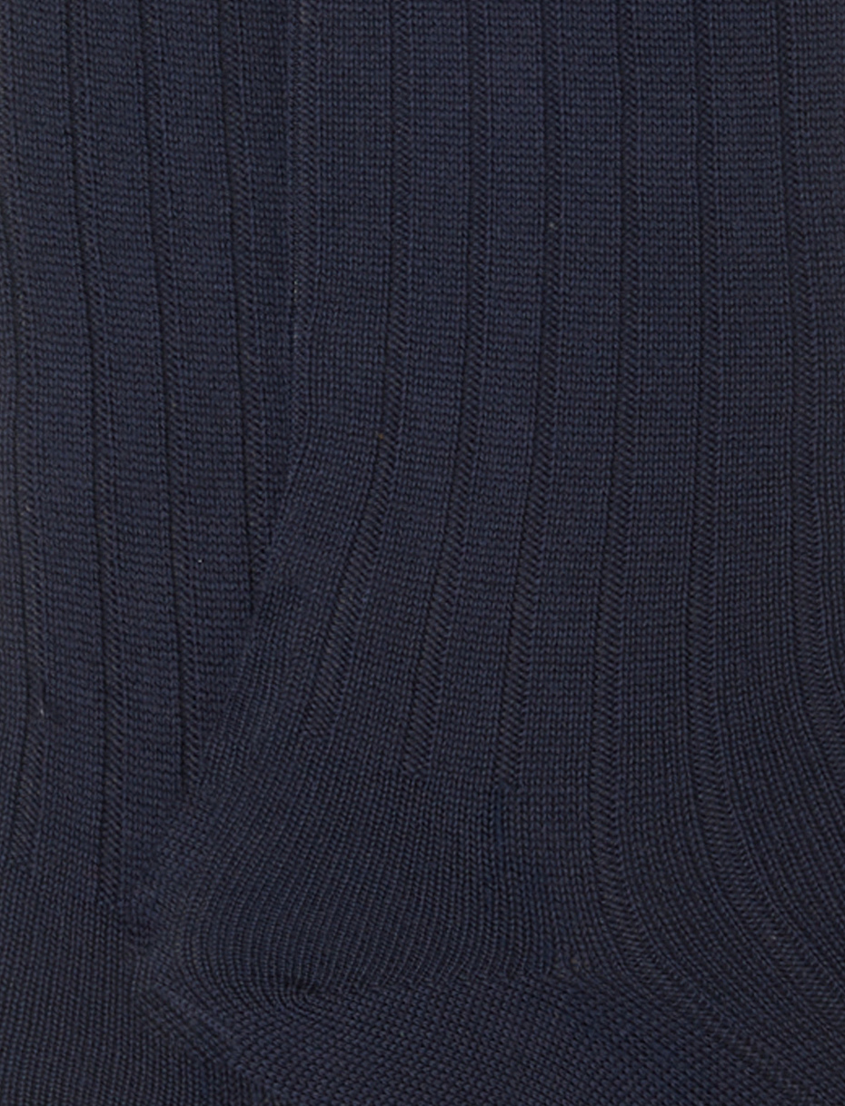 Calze lunghe uomo lana blu tinta unita a coste - Gallo 1927 - Official Online Shop