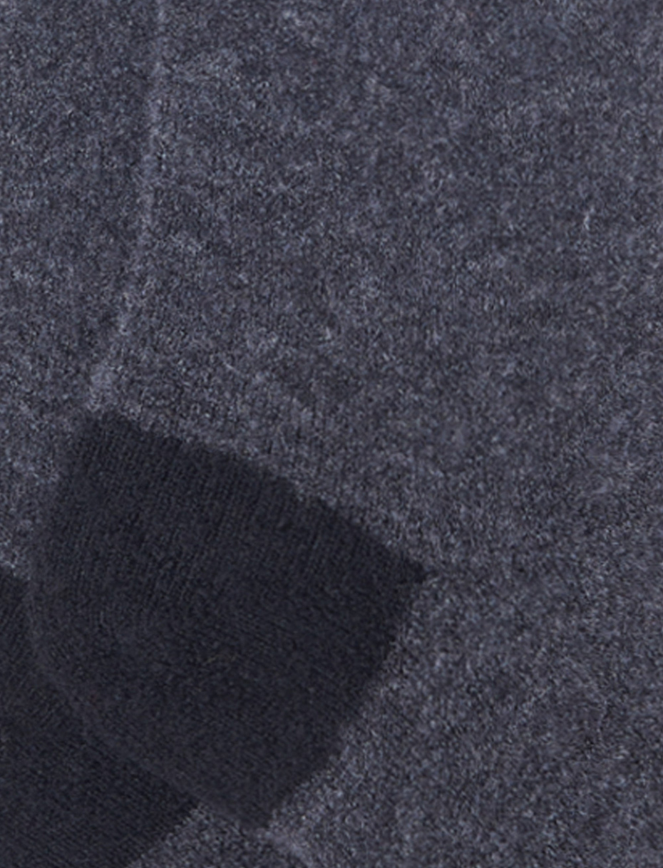 Women's long plain charcoal grey bouclé wool socks with contrasting details - Gallo 1927 - Official Online Shop