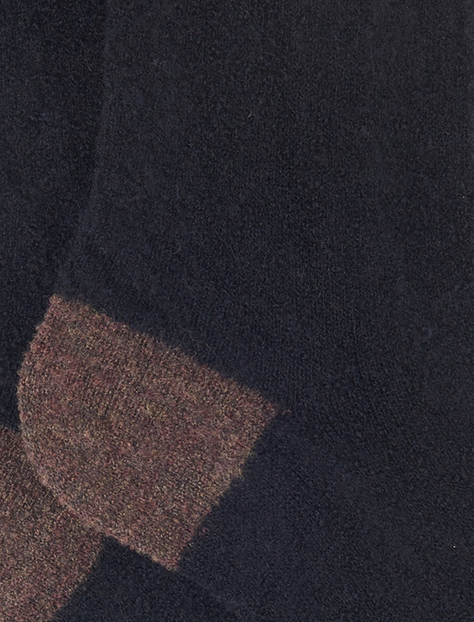 Women's short plain black bouclé wool socks with contrasting details - Gallo 1927 - Official Online Shop