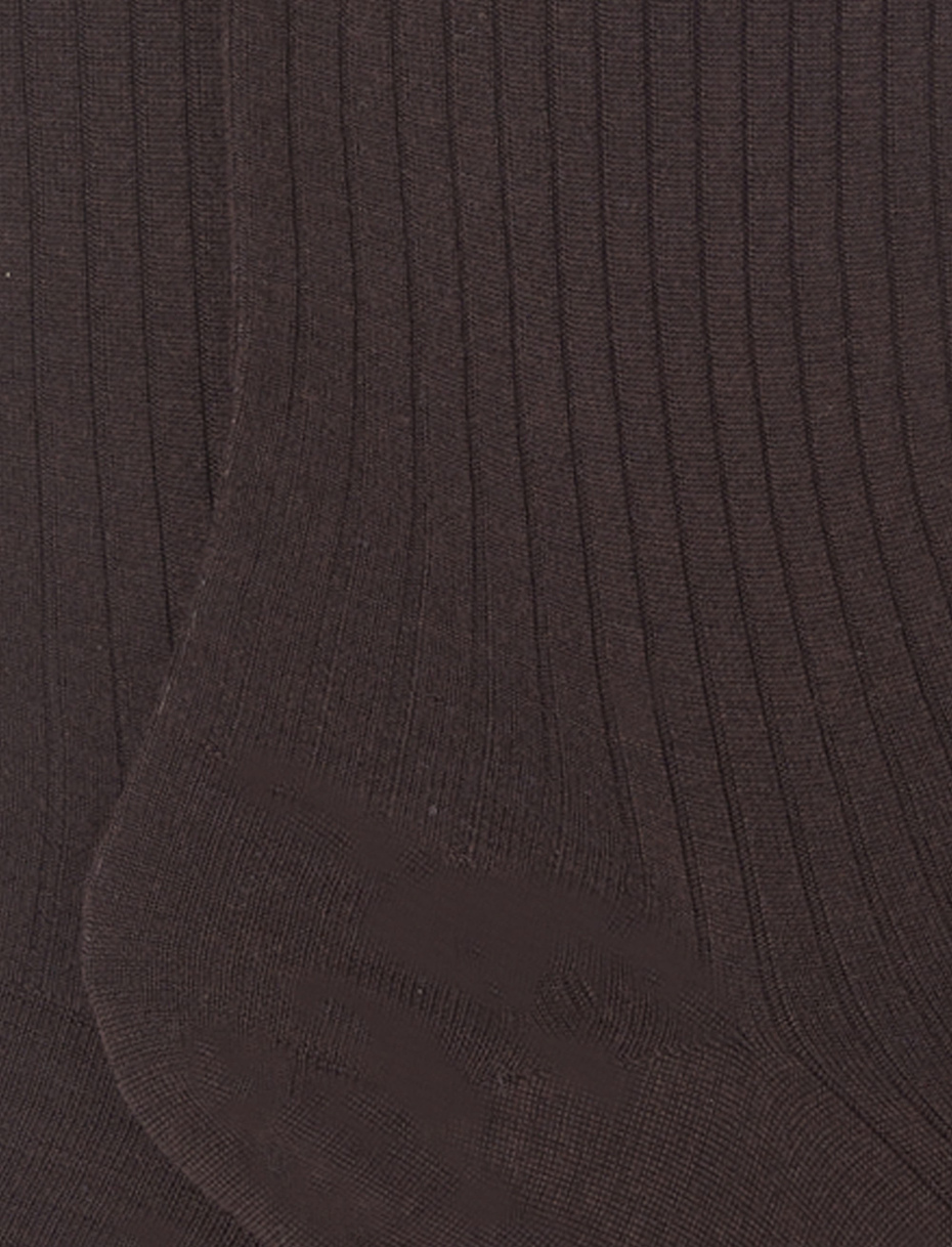 Men's long ribbed plain brown wool socks - Gallo 1927 - Official Online Shop