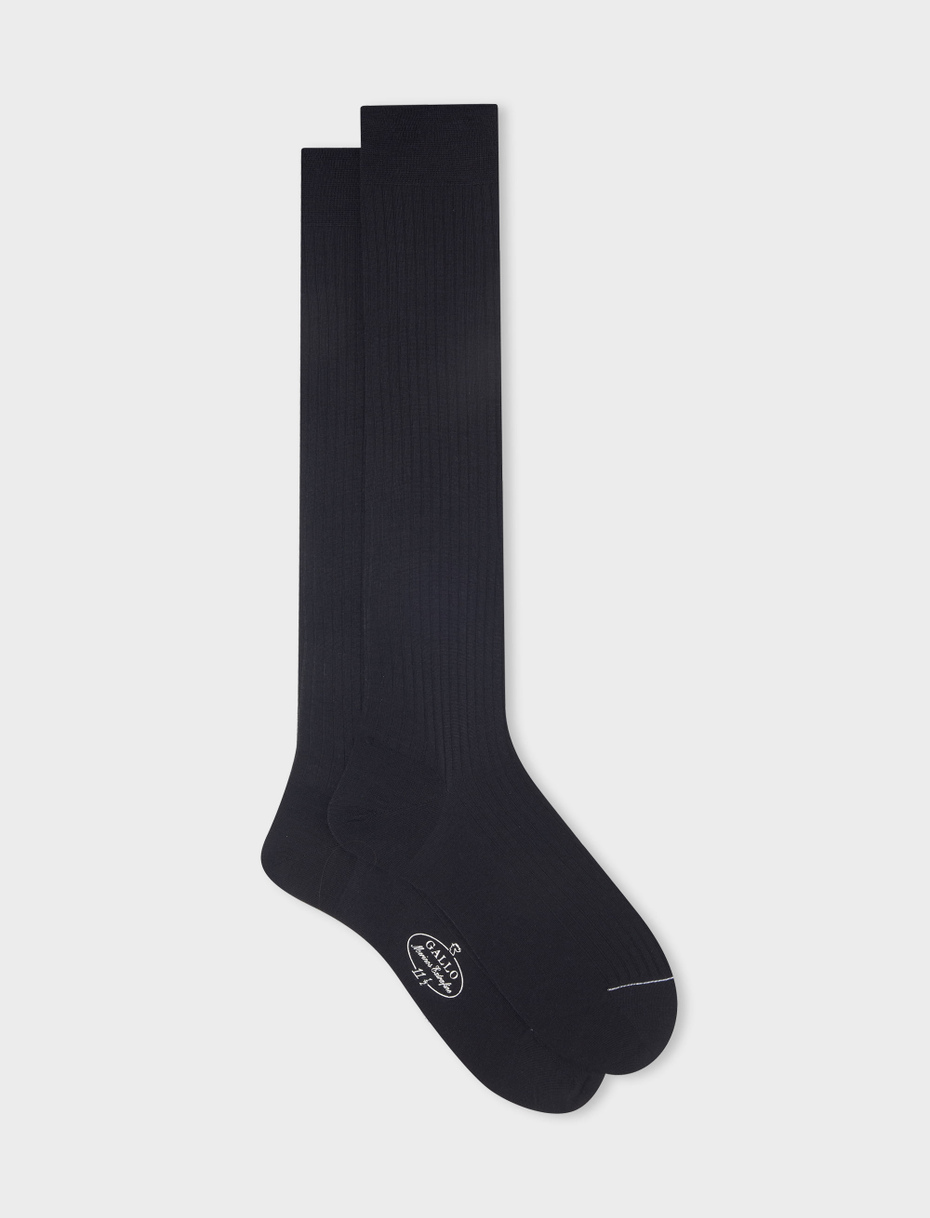 Men's long ribbed plain black wool socks - Gallo 1927 - Official Online Shop