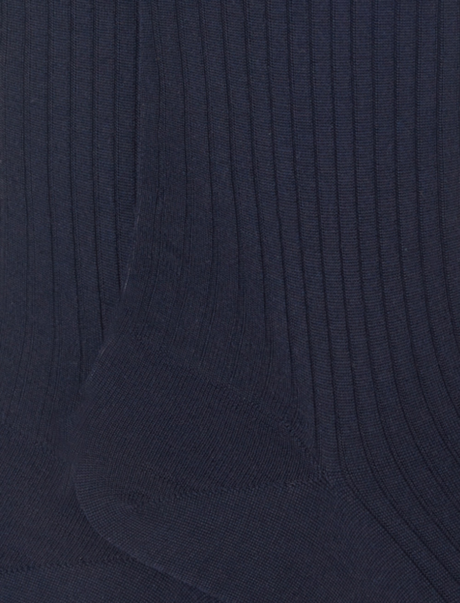 Men's long ribbed plain blue wool socks - Gallo 1927 - Official Online Shop