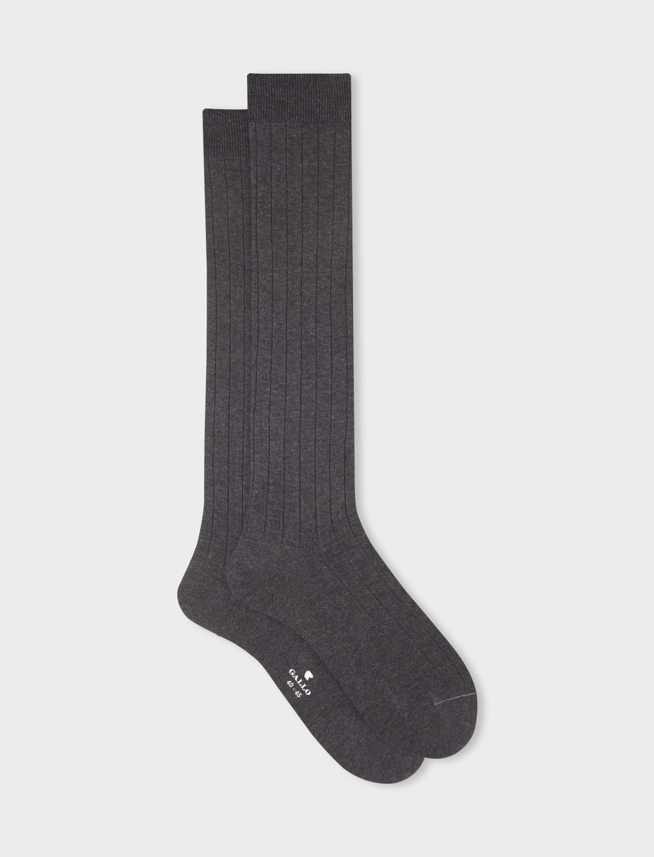 Men's long ribbed plain charcoal grey socks in wool, silk and cashmere - Gallo 1927 - Official Online Shop
