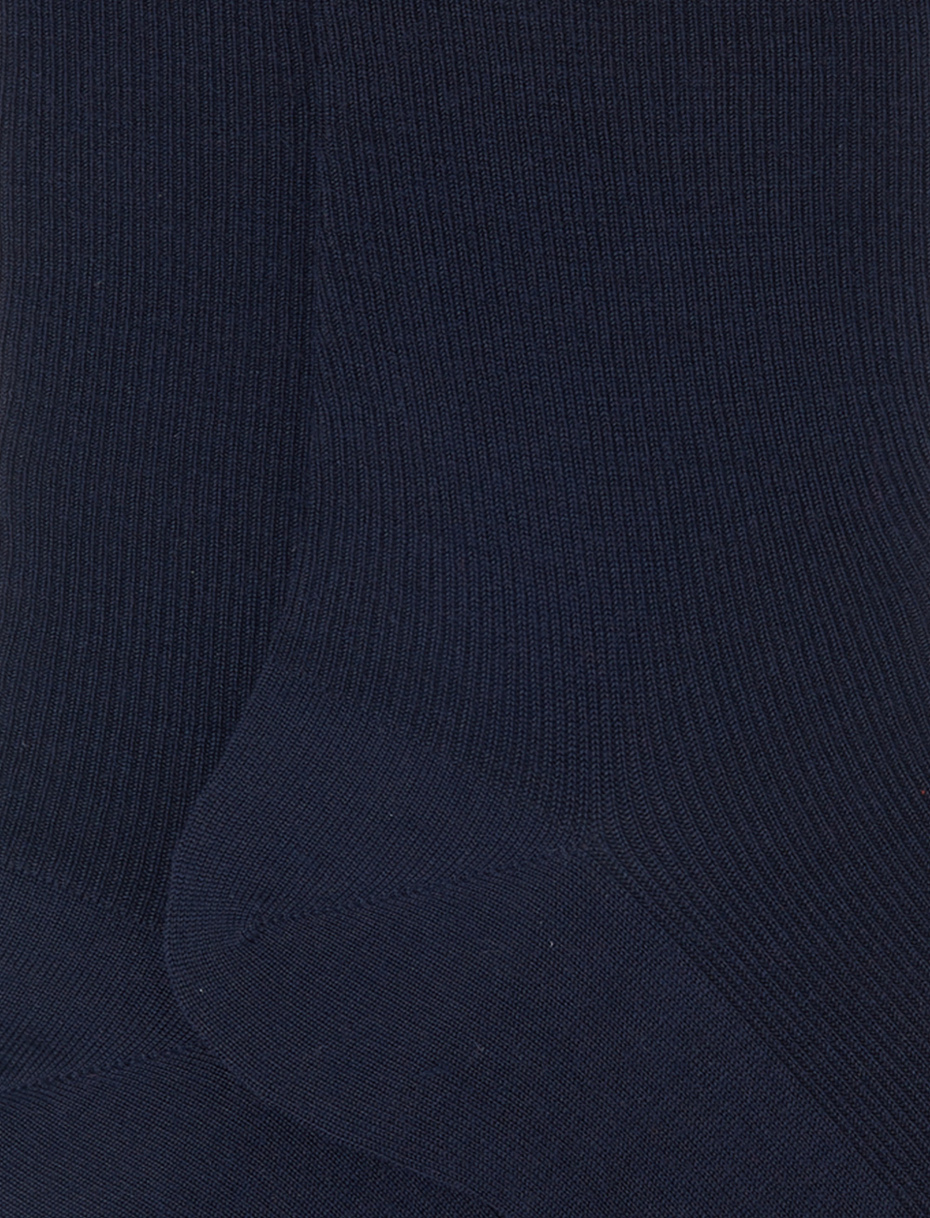 Women's short ribbed plain blue wool socks - Gallo 1927 - Official Online Shop