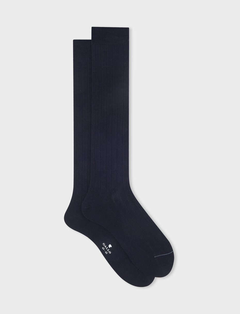 Men's long ribbed plain blue socks in Island Cotton - Gallo 1927 - Official Online Shop