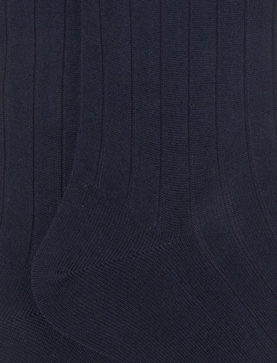 Calze lunghe uomo cotone Island Cotton blu tinta unita a coste - Gallo 1927 - Official Online Shop