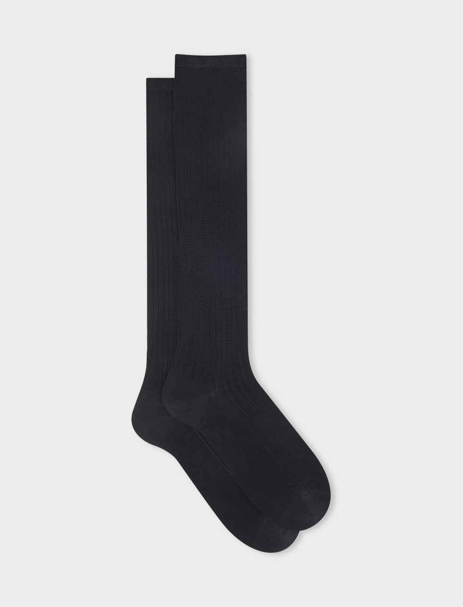 Long ribbed plain black viscose socks - Gallo 1927 - Official Online Shop