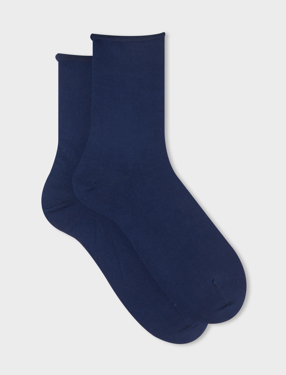 Women's short plain ocean blue cotton socks - Gallo 1927 - Official Online Shop