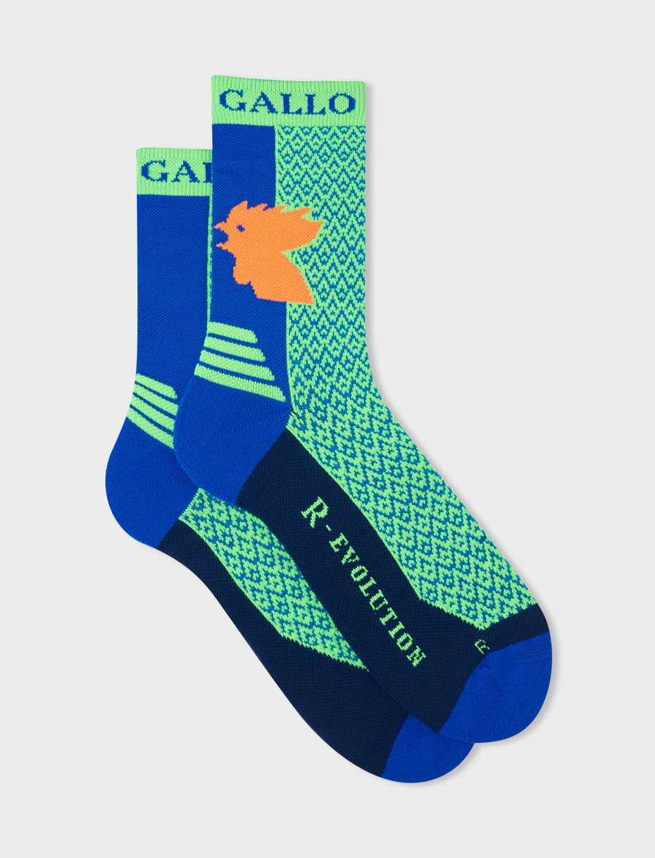 Women's short technical neon green socks with small triangles - Gallo 1927 - Official Online Shop