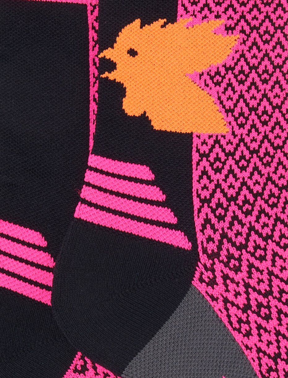 Women's short technical neon fuchsia socks with small triangles - Gallo 1927 - Official Online Shop