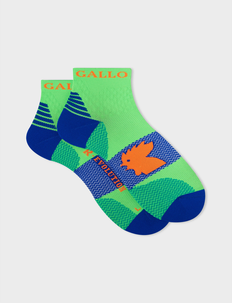 Men's super short technical neon green socks with chevron motif - Gallo 1927 - Official Online Shop