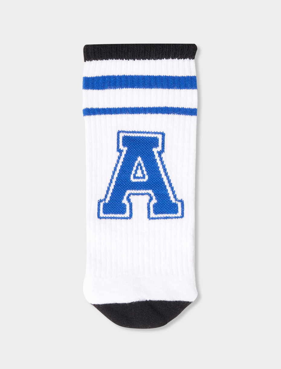 Unisex short sock in plain white cotton terry cloth with letter A. Individually sold. - Gallo 1927 - Official Online Shop