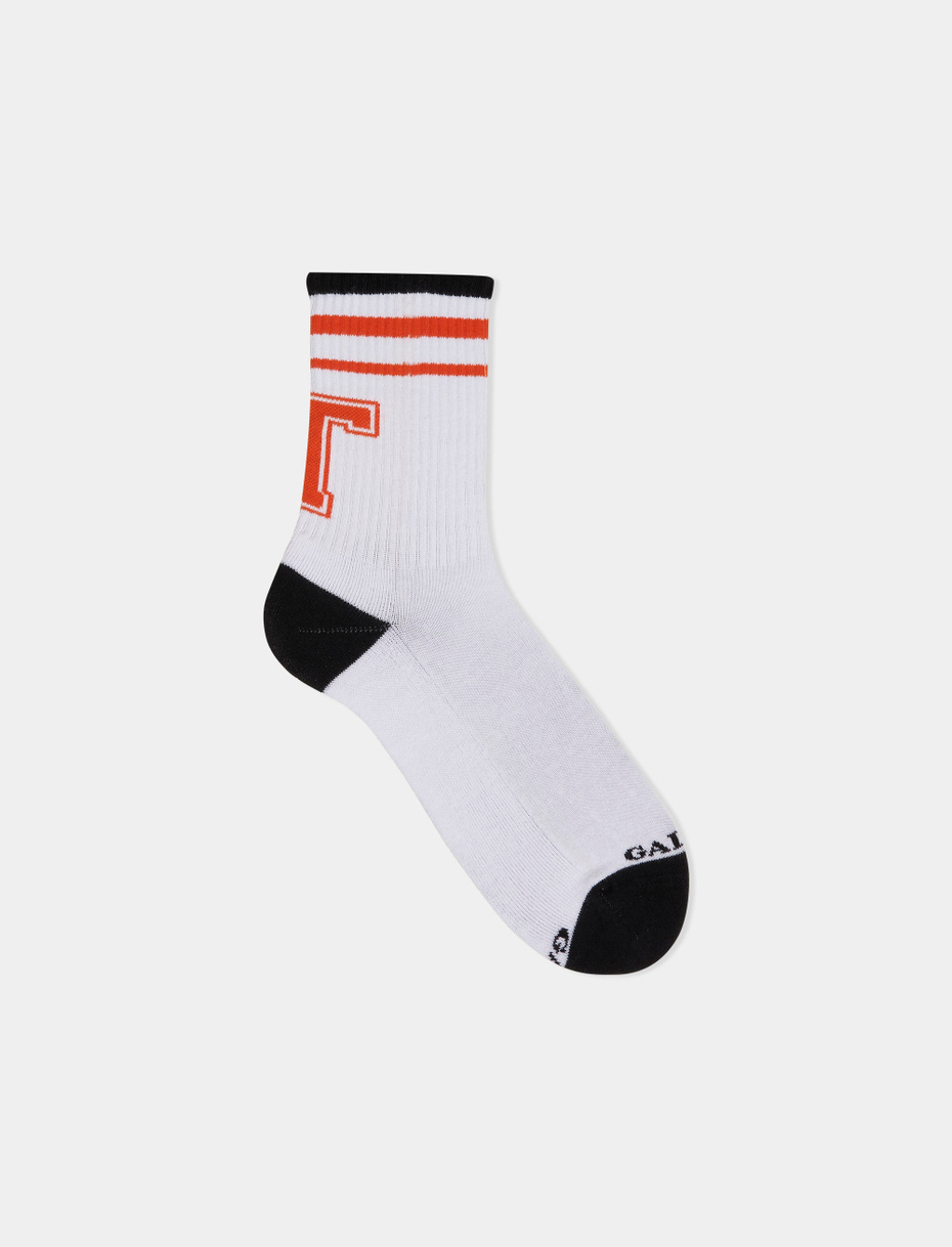 Unisex short sock in plain white cotton terry cloth with letter T. Individually sold. - Gallo 1927 - Official Online Shop