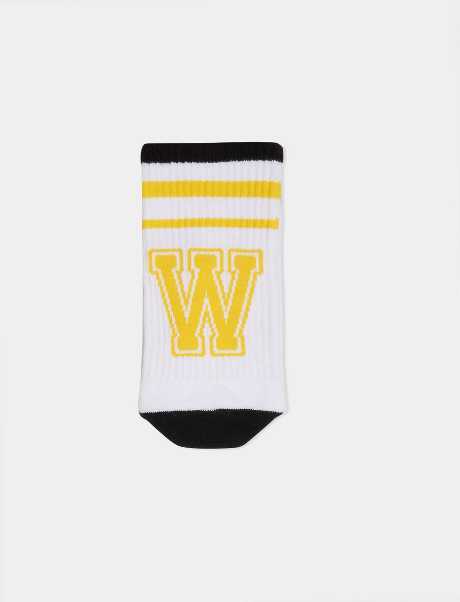 Unisex short sock in plain white cotton terry cloth with letter W. Individually sold. - Gallo 1927 - Official Online Shop